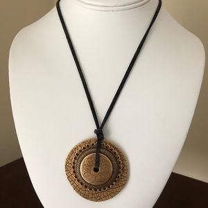 CHICO'S Necklace Double Metal Pendant Leather Cord